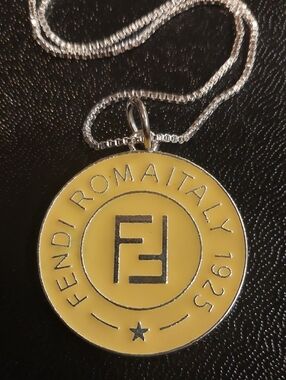 Fendi Yellow Enamel Round Logo Charm Pendant Necklace 925 SS Rare Charm